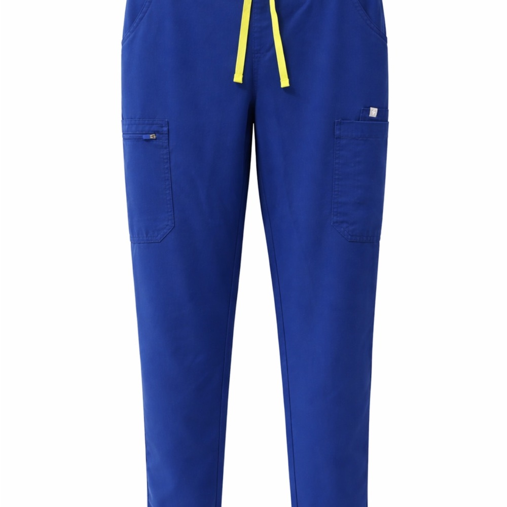 Figs Women's Straight Leg Pants in Blue with Yellow Drawstring